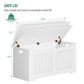 Hzuaneri 39.4" Storage Chest, Storage Bench Trunk with 2 Hinges, Wooden Box, Lift-Top Chest Organizer, Shoe Bench for Entryway, Bedroom, Living Room, White 01003XSB