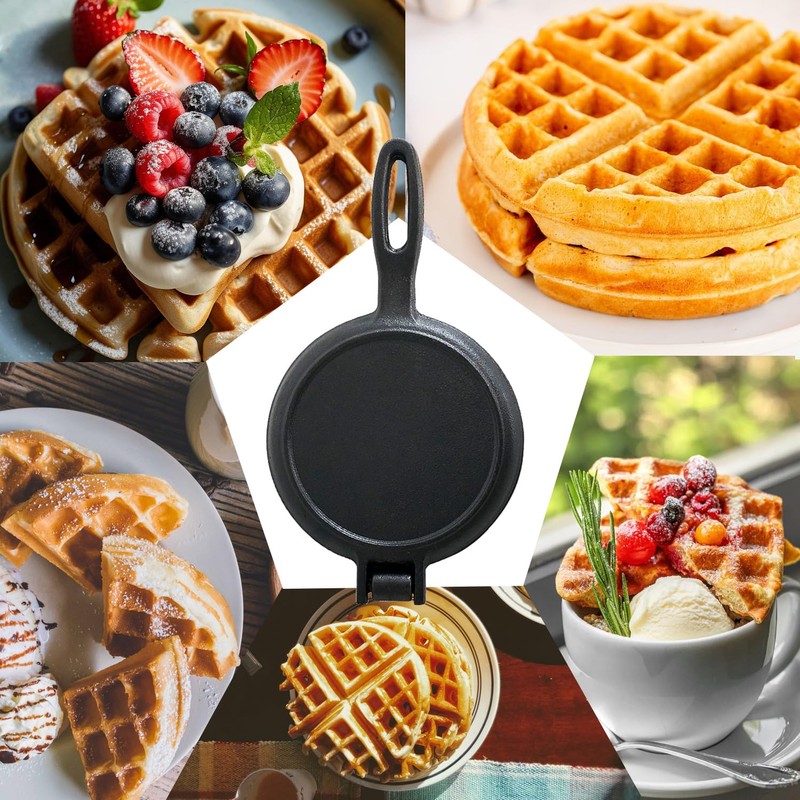 7 Inch Round Cast Iron Waffle Iron Easy Clean Two