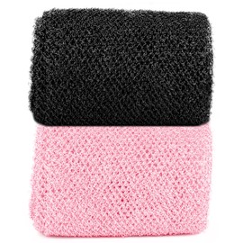 2 Pcs African Exfoliating Net, Stretches African Bathing Sponge Scrubber for Body, Used for Daily to Smooth Footsteps and Elbows Skin Shower Net Accessories (Black/Pink)