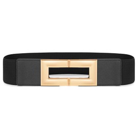 XZQTIVE Women Wide Stretch Waist Belt For Dress Fashion Elastic Waistband Vintage Cinch Belt With Gold Square Hook Buckle