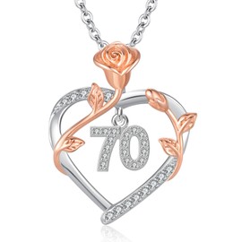 JUSTKIDSTOY 70th Birthday Gifts for Women: Sterling Silver 925 Rose Pendant Necklace for Mom, Grandmother, Wife