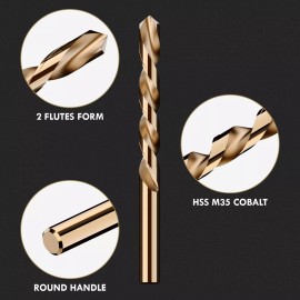 MACXCOIP Cobalt Left Hand Drill Bit Set, 13Pcs M35 High Speed Steel Jobber Length Dril...