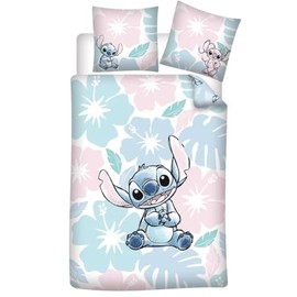 Stitch Flowers Children's Reversible Duvet Cover 135 x 200 cm + Pillowcase 80 x 80 cm, 52% Cotton 48% Polyester