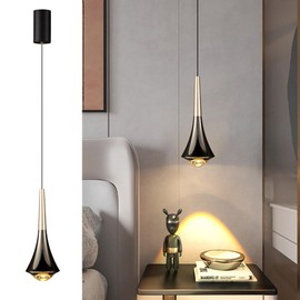 ACMHNC LED Pendant Light, Black/Gold Modern Pendant Light, Height Adjustable for Living Room, Bedside, Dining Room, Water Drop Shape, Warm White Pendant Lamp, Bedroom, Aluminium