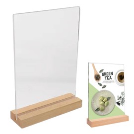 A5 Acrylic Sign Holder with Wooden Base Double Sided Acrylic Display Stand Poster Menu Holder for Hotel Restaurant Wedding 148 x 210 MM