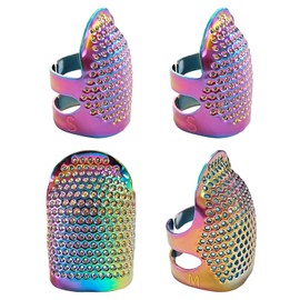 FR 4 Pack (2 Sizes, S/M) Sewing Thimble Finger Protector, Adjustable Finger Metal Shield Protector Pin Needles Sewing Quilting Craft Accessories DIY Sewing Tools Needlework Dazzle