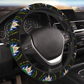 Mlanxi El Salvador Flag Elastic Steering Wheel Cover for Women Men, Universal 15 Inch Anti Slip Auto Car Wrap Cover