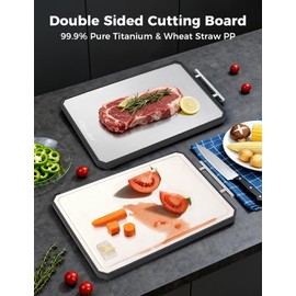 Titanium Cutting Board for Kitchen, Double Sided Non Toxic Titanium Cutting Board with JUICE GROOVE, Food-Grade Metal Chopping Board, Pure Titanium&Wheat Straw PP, Dishwasher Safe16.3”×11”-1 PC