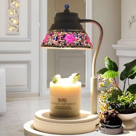 WARMCITY Electric Candle Warmer Lamp with Colorful Diamond Lampshade, Metal Wax Melting Lattern with Timer and Dimmer, Adjustable Height Candle Melting Lamp Home Decor (White Purple)