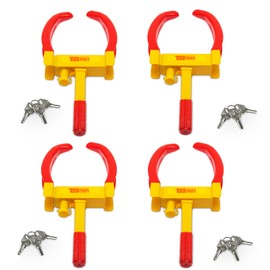 S AFSTAR Anti-Theft Car Wheel Clamp, Red and Yellow, Key Lock, Adjustable Width 7-11