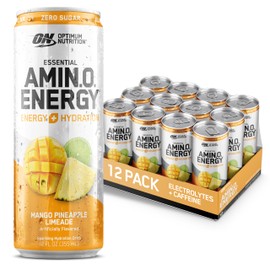 Optimum Nutrition Optimum Nutrition Amino Energy Sparkling Hydration Drink, Electrolytes, Caffeine, Amino Acids, BCAAs, Sugar Free, Mango Pineapple Limeade, 12 Fl Oz, 12 Pack (Packaging May Vary)