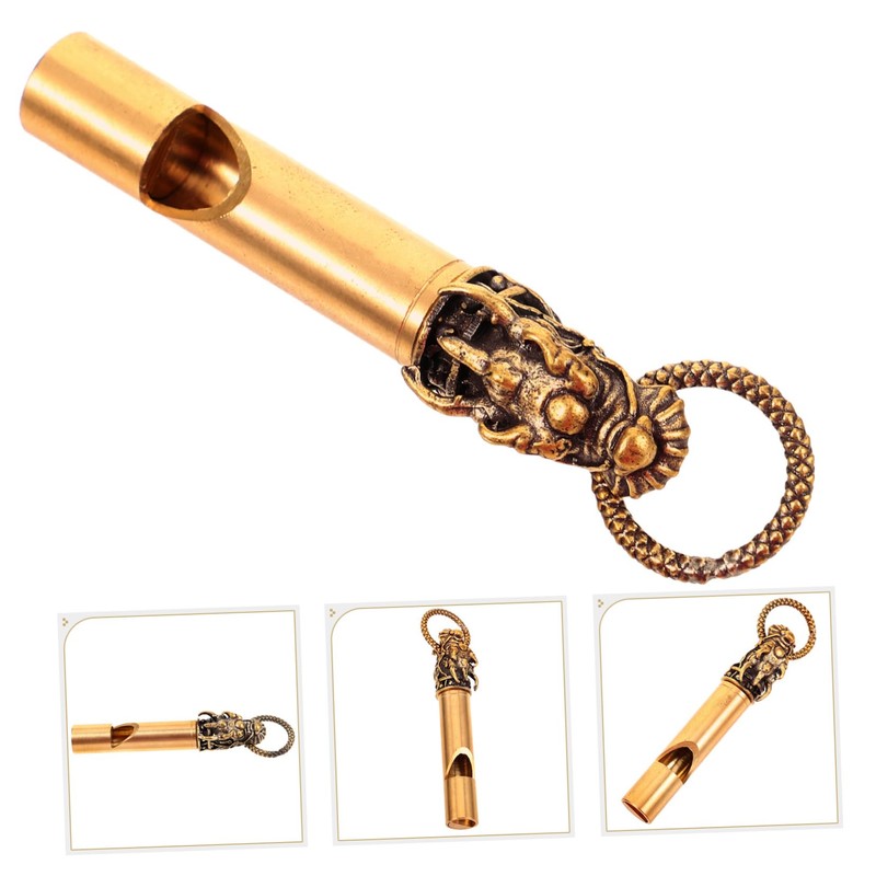 Mipcase Copper Dragon Whistle Keychain Decorative Whistle for Outdoor Survival