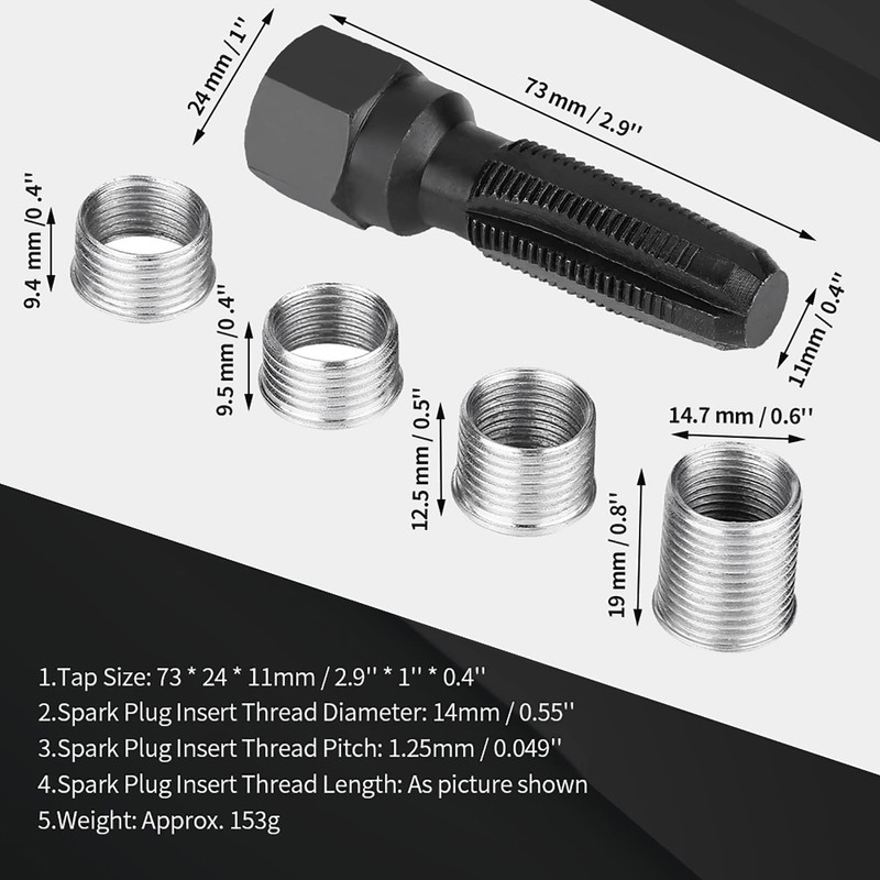 Re-thread Taps, Spark Plug Inserts, 5 Piece Spark Plug Thread