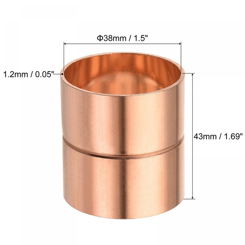 sourcing map Copper Pipe Coupling 38mm Straight Connecting Adapter Joint