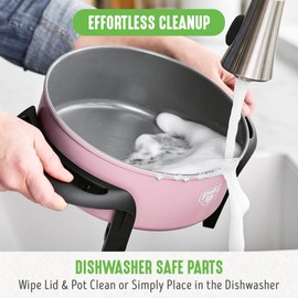 GreenLife 14 Cup Electric Fondue Maker Pot Set For Cheese, Chocolate, and Meat, 8 Color Coded Forks, Healthy Ceramic Nonstick, Adjustable Temperature Control, PFAS-Free, Pink