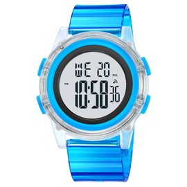 findtime Women's Digital Watch Women's Sports Watch Women's Waterproof Women's Watches Large Number Display with Soft Rubber Strap and LED Light Display / Alarm Clock / Stopwatch, blue, Sporty