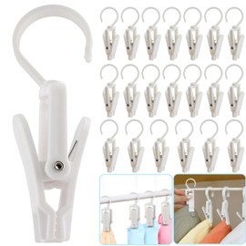 Vinbee 20 PCS Laundry Hooks with Clips Super Strong Plastic Home Travel Swivel Hanging Hanger Closet Organizer Clamps Socks Boot Bras Towels for Bathroom Wardrobe Kitchen Office - 4.3 Inches (White)