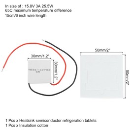 sourcing map TES1-12703 Semiconductor Refrigeration Tablets 15.8V 3A 25.5W Heatsink Thermoelectric Cooler Cooling Plate Module 30x30mm