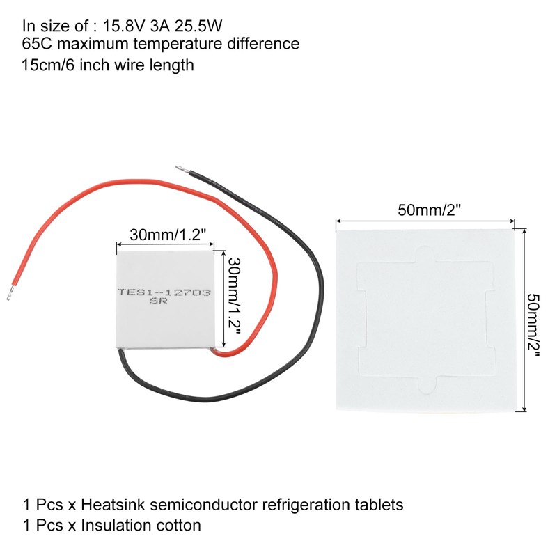 sourcing map TES1-12703 Semiconductor Refrigeration Tablets 15.8V 3A 25.5W Heatsink