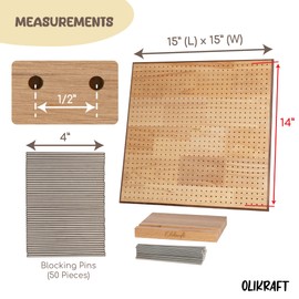 Olikraft 15" Crochet Blocking Board with Pegs 50 Pins - Granny Square Blocking Boards for Crochet Projects - Yarn Supplies Tools and Accessories and Gadgets