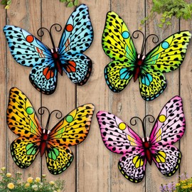 Kyduu 4 Pieces Wall Decoration Butterfly, Garden Butterfly Sculpture, Wall Art Metal Butterfly, Animal 3D Wall Pictures, Metal Butterfly Wall Decor Hanging Ornaments for Indoor Outdoor Garden