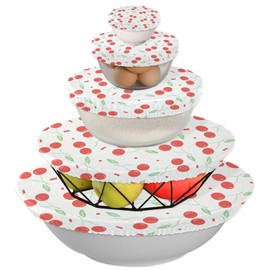 5 Pcs Reusable Bowl Covers Elastic Cloth Fabric Bowl Dish Cover 5 Sizes Food Storage Cover,for Kitchen Fruits Dough Leftovers Bread Proofing White Cherry