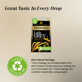 Twinings Lady Grey Tea Bright & Refreshing Black Tea with Zesty Orange, 40 Biodegradable Tea Bags