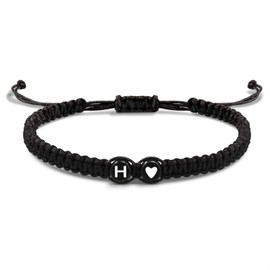 EVEMATE Bracelet with Letter and Heart for Friends and Couples - Initial A-Z Name - Braided Friendship Bracelet for Women, Men and Children, Adjustable, Cotton, No Gemstone