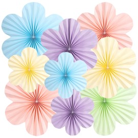 SUNBEAUTY Pastel Flower Party Decorations Paper Fans Classroom Decoration Paper Floral Backdrop Decor Tea Party Decoration Hanging Paper Fans Gold Flower Wall Decor Set of 9