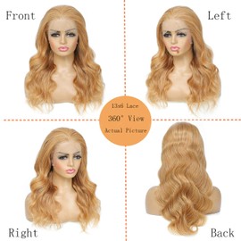 Fugool Honey Blonde Lace Front Wig 13x6 HD Lace Front Wigs Human Hair Pre Plucked 27# Blonde Body Wave Lace Wig 180 Density Colored Glueless Frontal Wigs For Black Women Human Hair 13x6 22 Inch