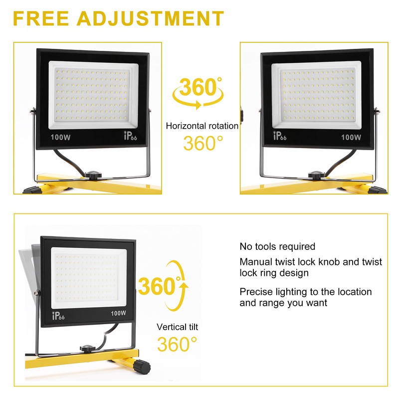 30000 Lumen Work Lights with Stand, 3 Adjustable Head LED