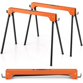 S AFSTAR Saw Horses 2 Pack Folding, Lightweight & Portable Work Table Twin Pack with Convenient Handle, Each Supports up to 1322 lbs, 2 Pack Heavy Duty Steel Sawhorses, Assembly-Free