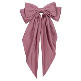 Large Silky Satin Hair Bows for Women Girls,Long Tail Hair Ribbon Bowknot French Barrettes,Big Metal Hair Clips Hairpins, Wedding Everyday Dress Decor Accessory Gift Korean Pink