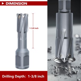 GRIXLEN 5/8" x 1-3/8" Annular Cutter with Weldon Shank,Carbide Tip Annular Drill Bit for Stainless Steel, Iron (1-3/8" Depth, 5/8" Diameter)