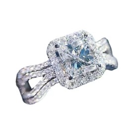 Exquisite Full Diamond Zircon Ladies Engagement Ring Romantic Proposal Diamond Ring Luxury Jewelry Fashion Simulation S925 Sterling Silver 5 Carat Square Cut 5A Zircon Wedding Ring CZC385 (8)