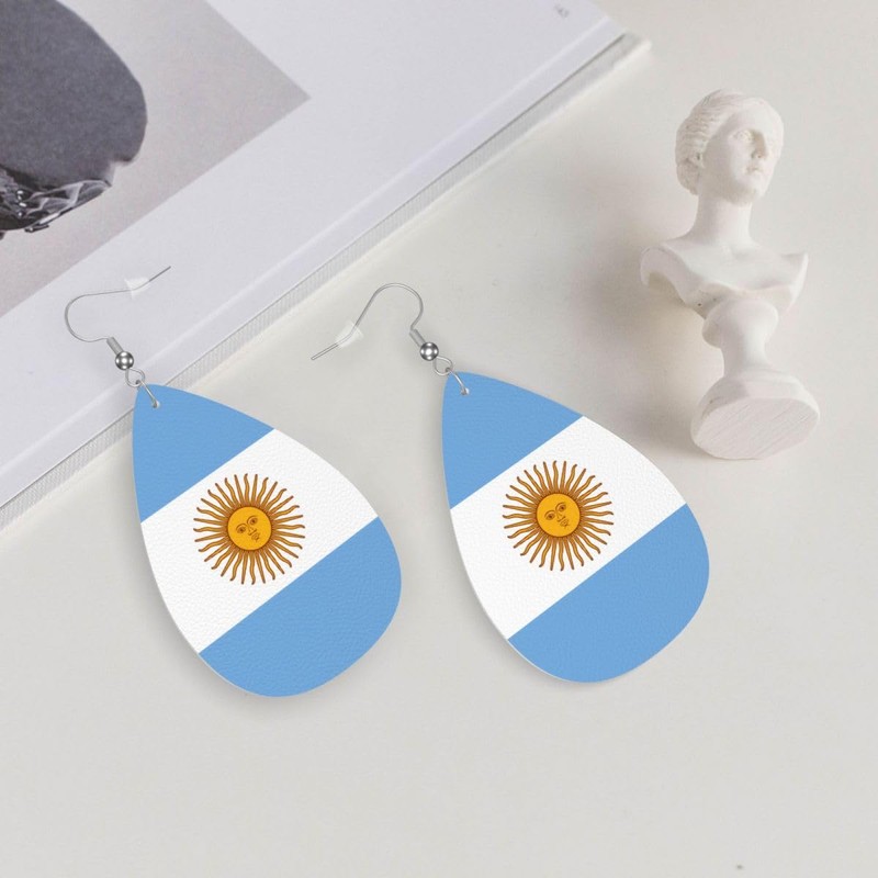 Argentina Flag Teardrop Earrings For Women Argentine Lightweight Leather Dangle