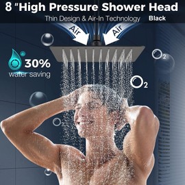 Shower Head, Rain Shower Head with Handheld ,High Pressure 8'' Rainfall Stainless Steel Shower Head / 2 Settings Handheld Shower Combo with Shower Holder and 78'' Explosion-Proof Hose (Black)