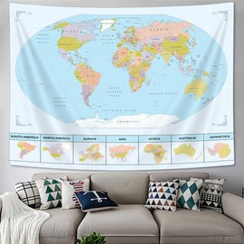 World Map Tapestry Wall Hanging, Map of The World National Educational Countries City Wall Tapestries Classroom Decor, World Map Poster Kids Student Bedroom Living Room Dorm Home Decoration, 60X40in