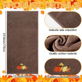 Fanfanwin 3 Pcs Fall Thanksgiving Hand Towels Embroidered Pumpkin Maple Leaf Bathroom Towels for Fall Bathroom Kitchen Decor Thanksgiving Gift, 29.5 x 13.8 Inch(Dark Brown, Khaki, Beige)