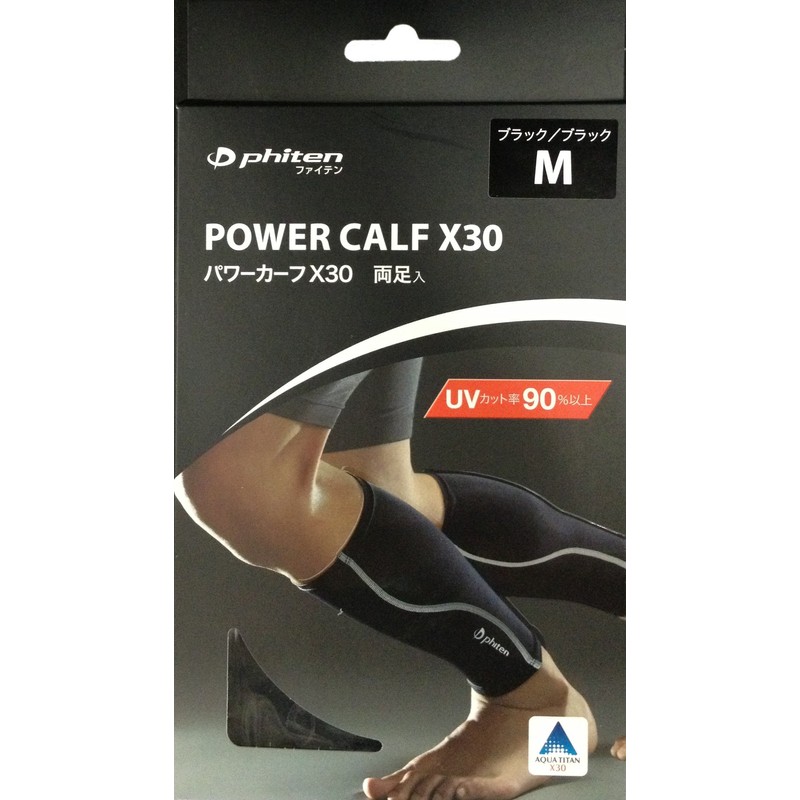 Phiten 0411SL524003 Power Calf X30 (LEG) Black/Black, S