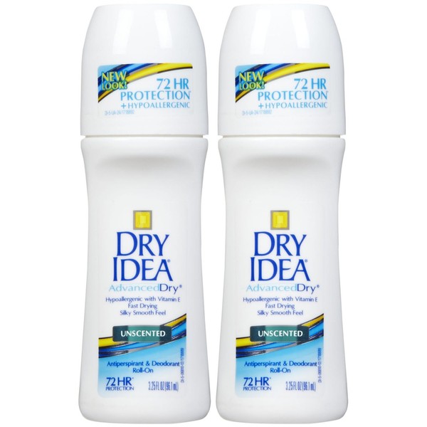 Dry Idea Antiperspirant & Deodorant Roll On, Unscented 3.25 oz, 2 pk