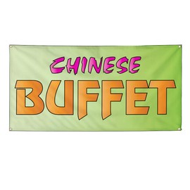 Vinyl Banner Multiple Sizes Chinese Buffet A Advertising Printing Restaurant & Food Outdoor Weatherproof Industrial Yard Signs 4 Grommets 16x40Inches