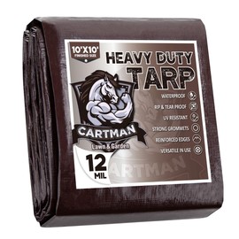 CARTMAN Finished Size 10x10 Feet Extra Thick 12 Mil Heavy Duty Poly Tarp, Multipurpose Protective Cover, UV Resistant, Waterproof Poly Tarpaulin with Reinforced Edges
