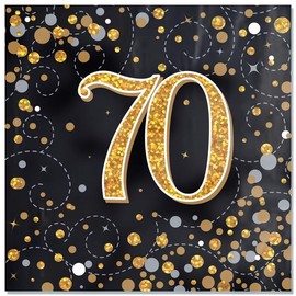 Age 70 Napkins Happy 70th Birthday Hologrphic Black and Gold Napkins Foil Shiny Recyclable Party Tableware