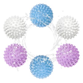 Reusable Dryer Balls Anti Static, 6 PCS Laundry Agitator Balls for Laundry, Blue Purple White Non-Toxic Washing Balls Tangle Free for Washer, Softens Fabrics, Prevents Tangles, Enhances Cleaning