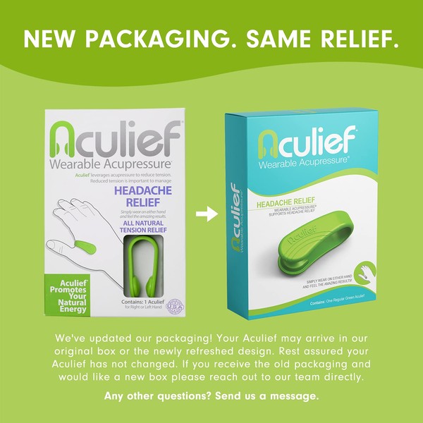 Aculief - Award Winning Natural Headache, Migraine, Tension Relief Wearable – Supporting Acupressure Relaxation, Stress Alleviation, Tension Relief and Headache Relief - 1 Pack (X-Small/Kids, Green)