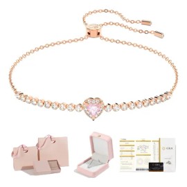 Pulsera Oro Rosa Con Corazón Rosa Y Diamantes Amor Brillan