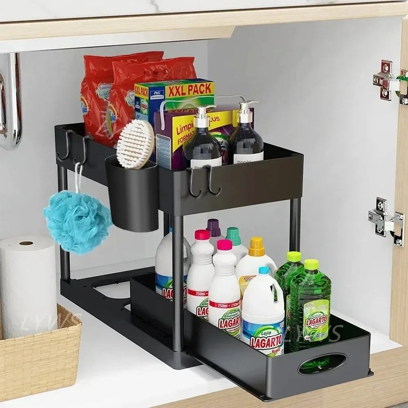 Under Sink Organizer – Sliding Cabinet Storage Rack, Bathroom Kitchen