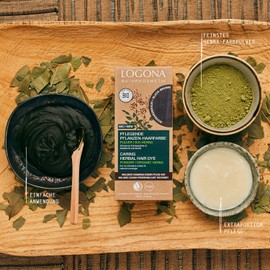 LOGONA Naturkosmetik Nourishing vegetable hair colour, vegan hair colour powder with organic henna for intense colour and shine, plant hair colour in black brown (brown), 1 x 100 g