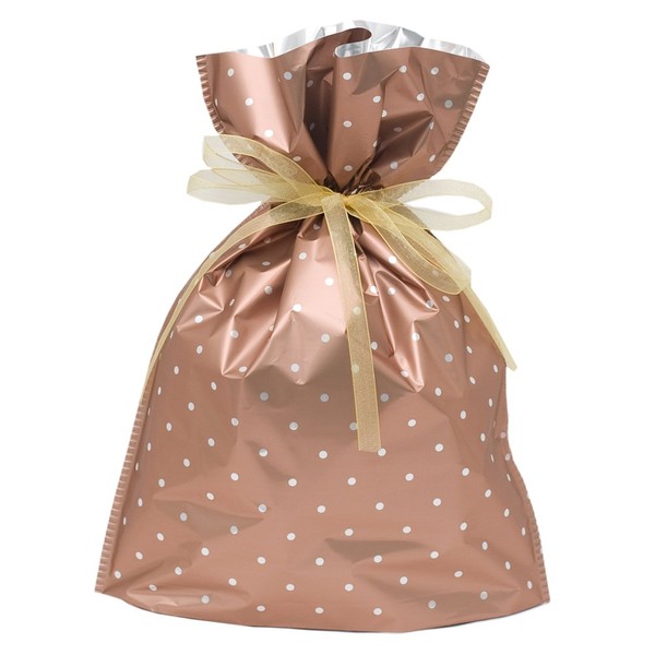Gift Mate 21062-6 6-Piece Drawstring Gift Bags, Medium, Copper Polka Dot